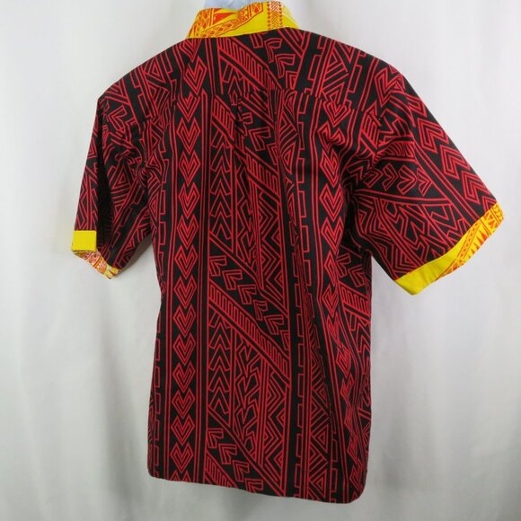 Samoan Aloha Shirt Mens M Red Yellow American Samoa Hand Printed Tribal Tapa - Picture 8 of 12